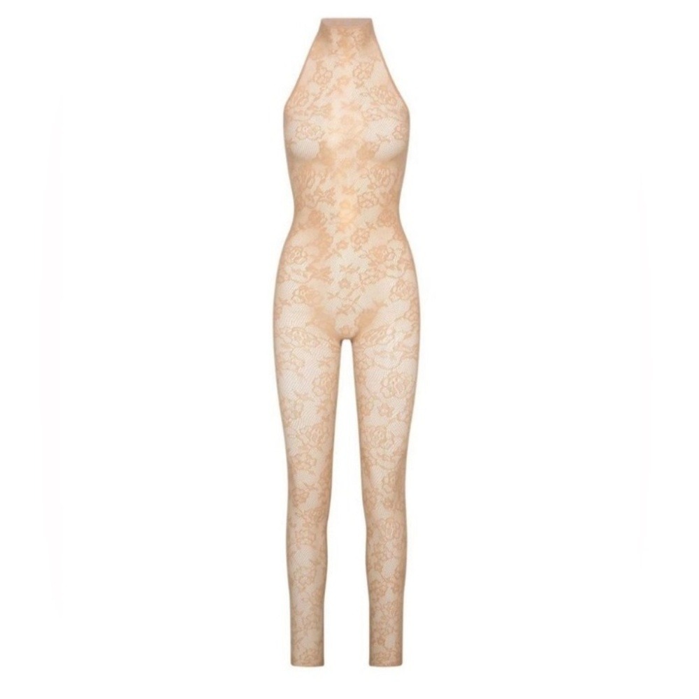 NWT‎ Skims Knit Lace Catsuithalter sexy lingerie nude floral cute size 3 X